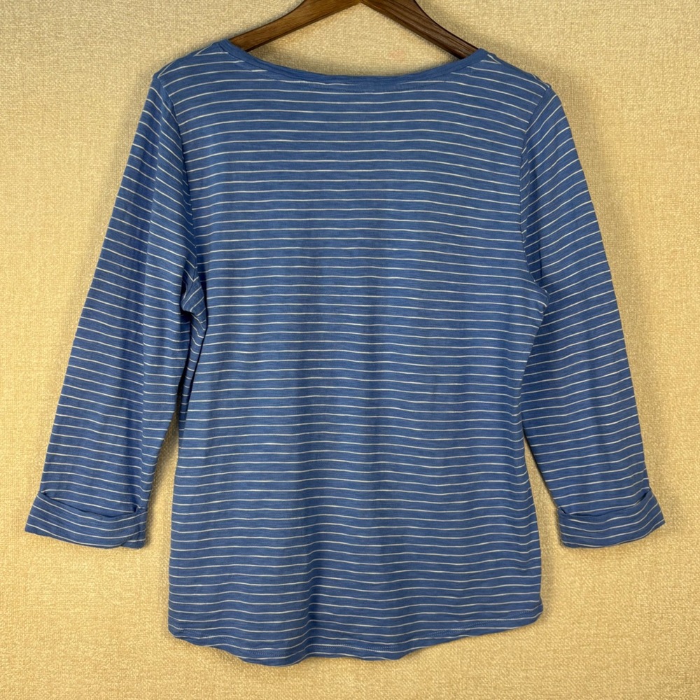 Talbots Womens Large Blue Striped 3/4 Sleeve Embroidered Paris Dog Walker Top - Picture 2 of 7